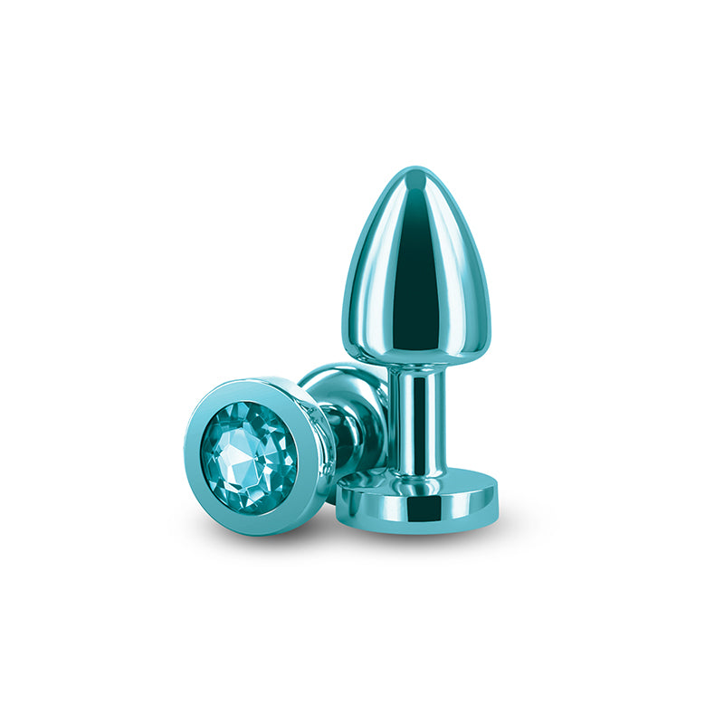 Rear Assets Petite Teal Teal 6 Cm Metal Butt Plug With Teal Round Gem Base