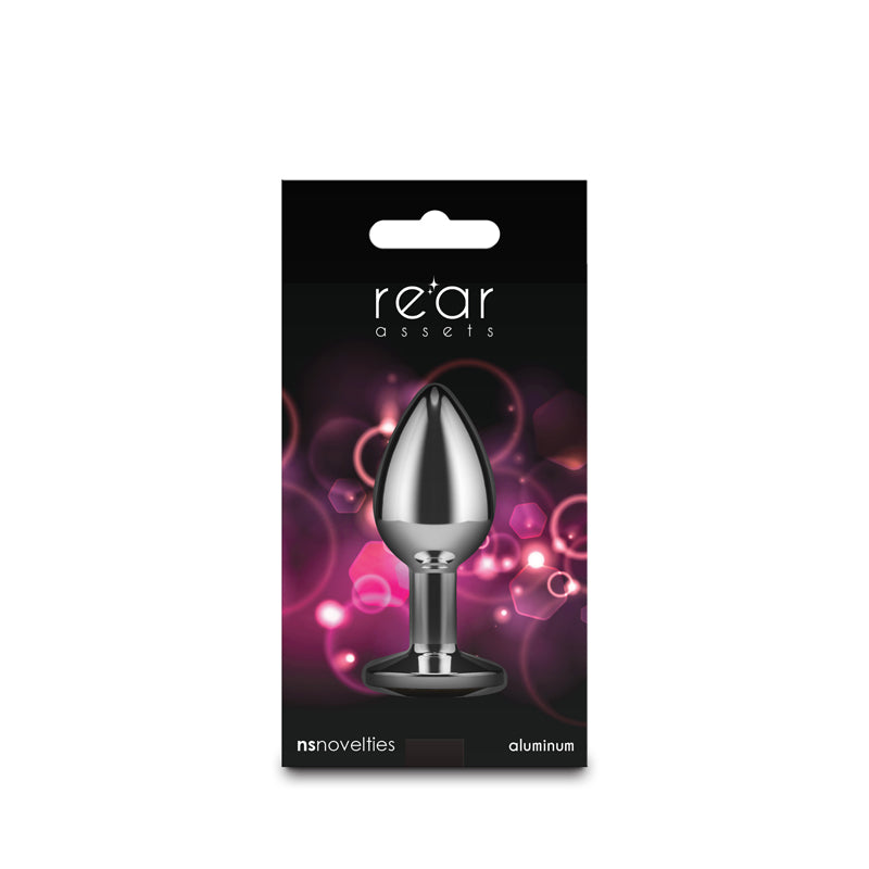 Rear Assets Silver Small Pink Gem Silver Small Metal Butt Plug With Pink Gem Base