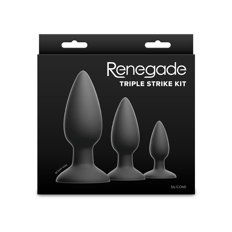 Renegade Triple Strike Kit Black Black Butt Plugs Set Of 3 Sizes