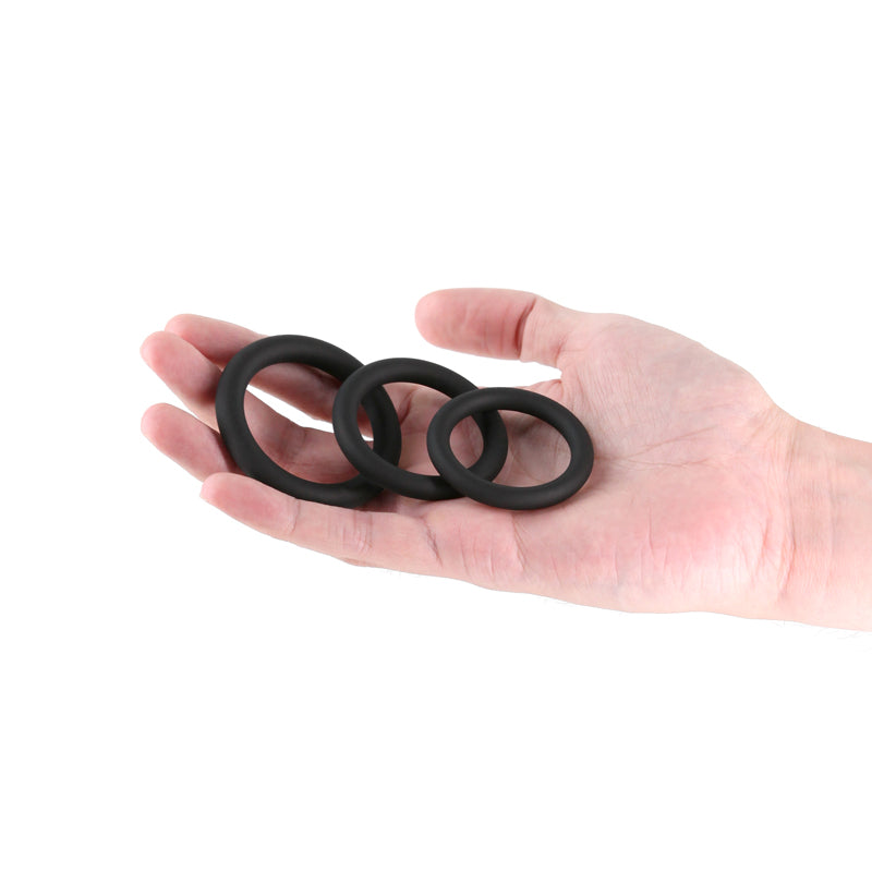 Renegade 3pc Slim Rings Black Black Cock Rings Set Of 3 Sizes