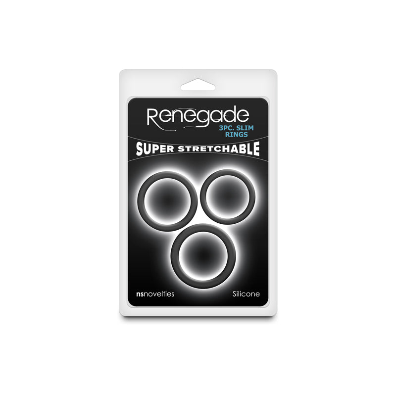 Renegade 3pc Slim Rings Black Black Cock Rings Set Of 3 Sizes