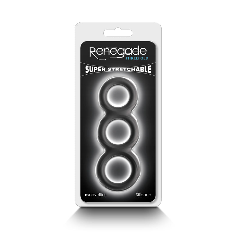 Renegade Threefold Black Black Cock & Balls Rings