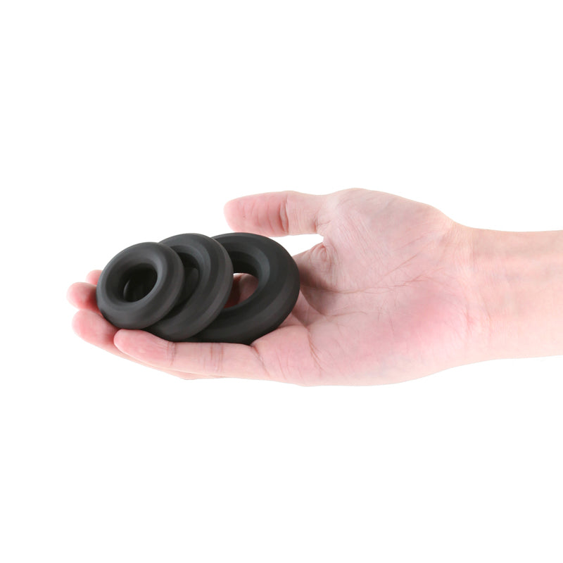 Renegade 3pc Fireman Rings Black Black Cock Rings Set Of 3 Sizes