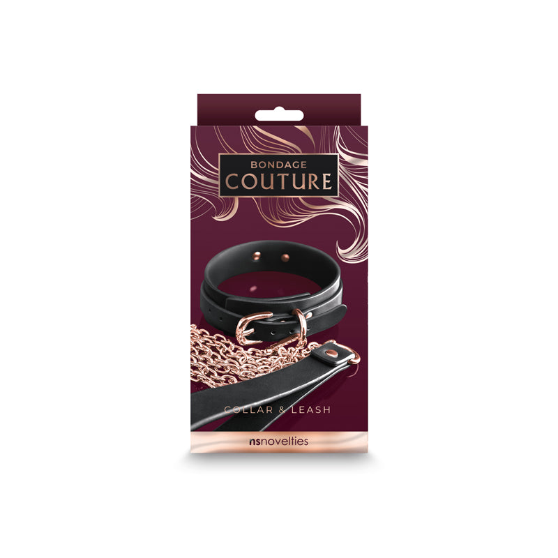 Bondage Couture Collar & Leash Black Black Restraint