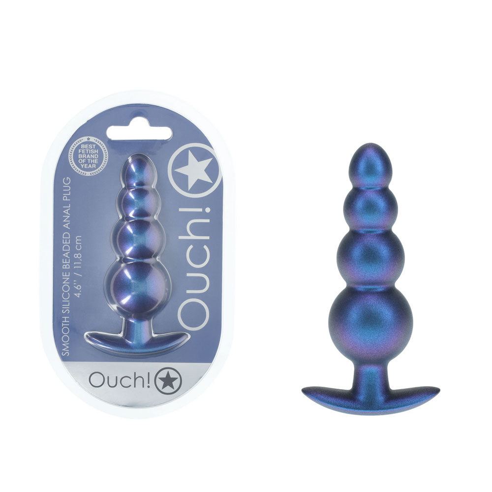 Ouch! Beaded Anal Plug Metallic Blue Metallic Blue 11.7 Cm Butt Plug
