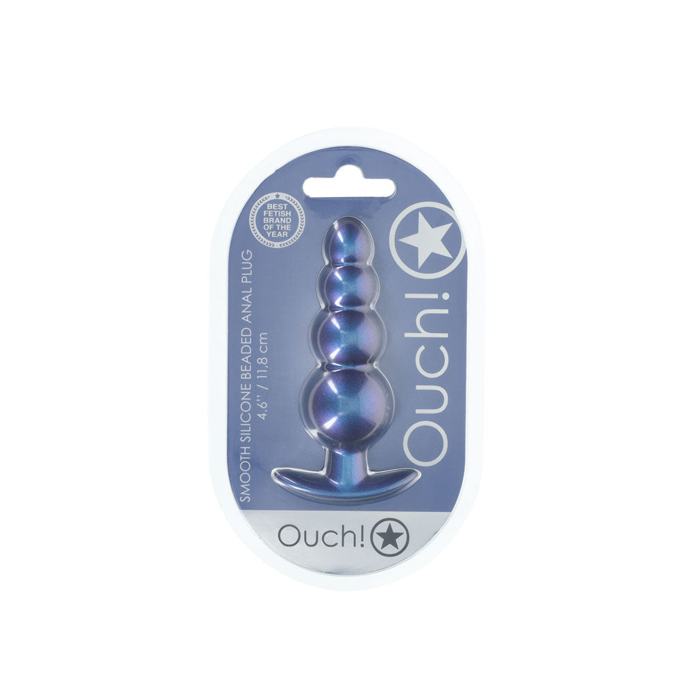 Ouch! Beaded Anal Plug Metallic Blue Metallic Blue 11.7 Cm Butt Plug