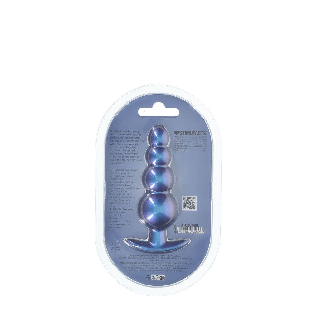 Ouch! Beaded Anal Plug Metallic Blue Metallic Blue 11.7 Cm Butt Plug