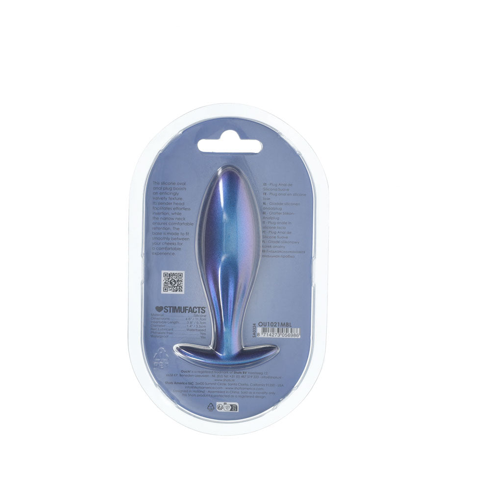 Ouch! Oval Anal Plug Metallic Blue Metallic Blue 11.7 Cm Butt Plug
