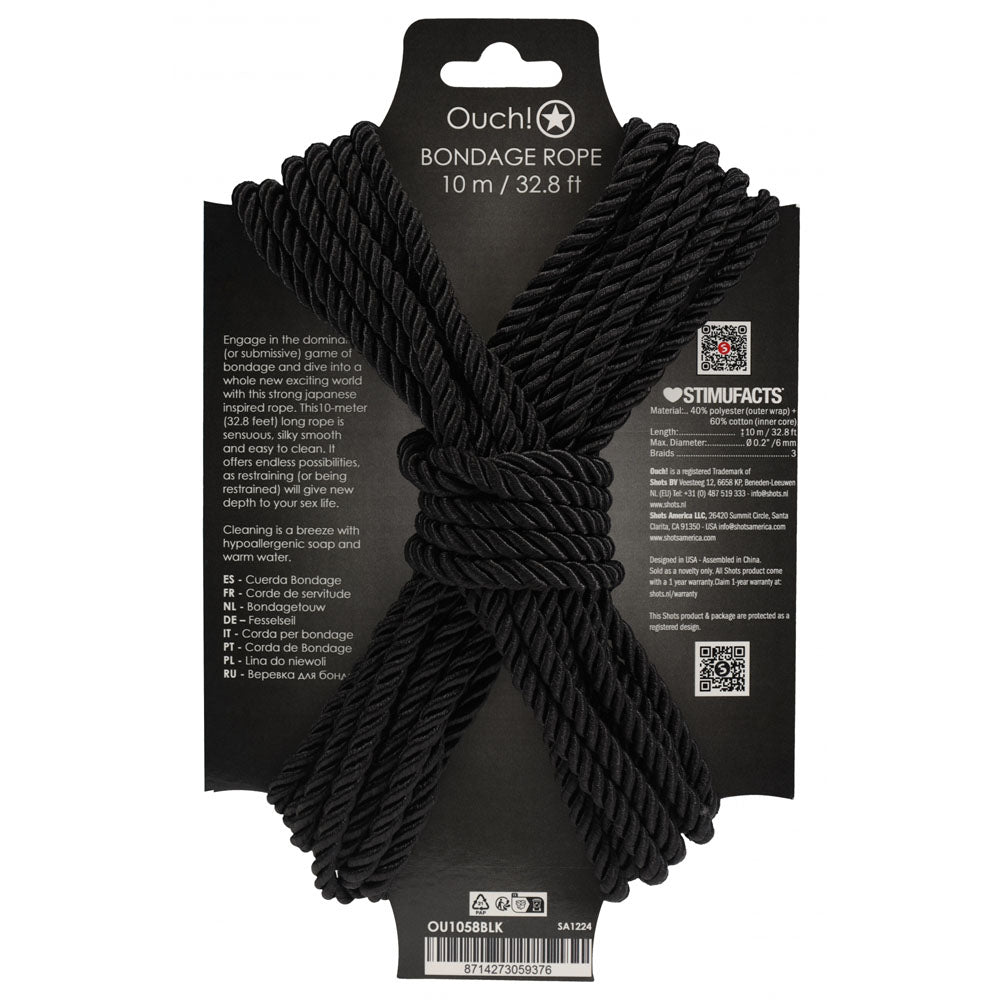 Ouch! Bondage Rope 10 M Black Black Nylon Bondage Rope 10 Metre Length