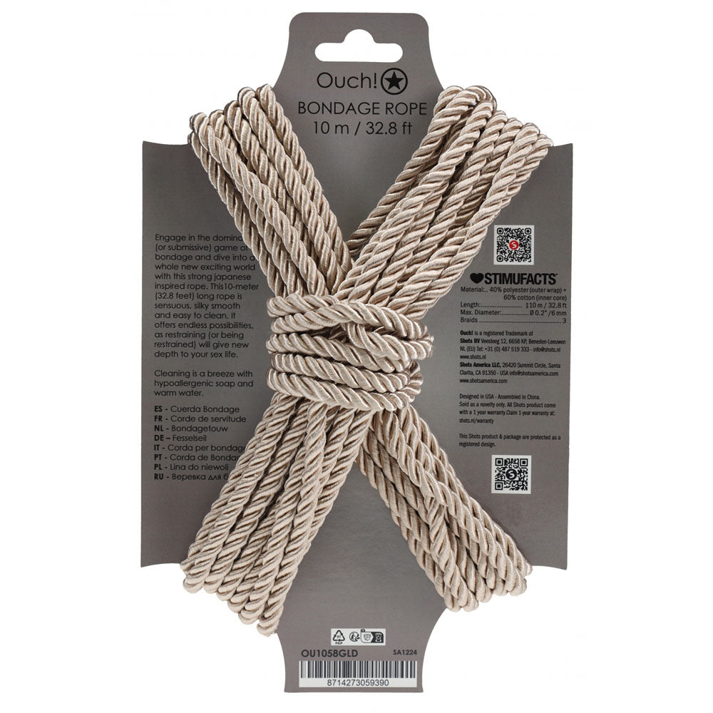 Ouch! Bondage Rope 10 M Gold Gold Nylon Bondage Rope 10 Metre Length