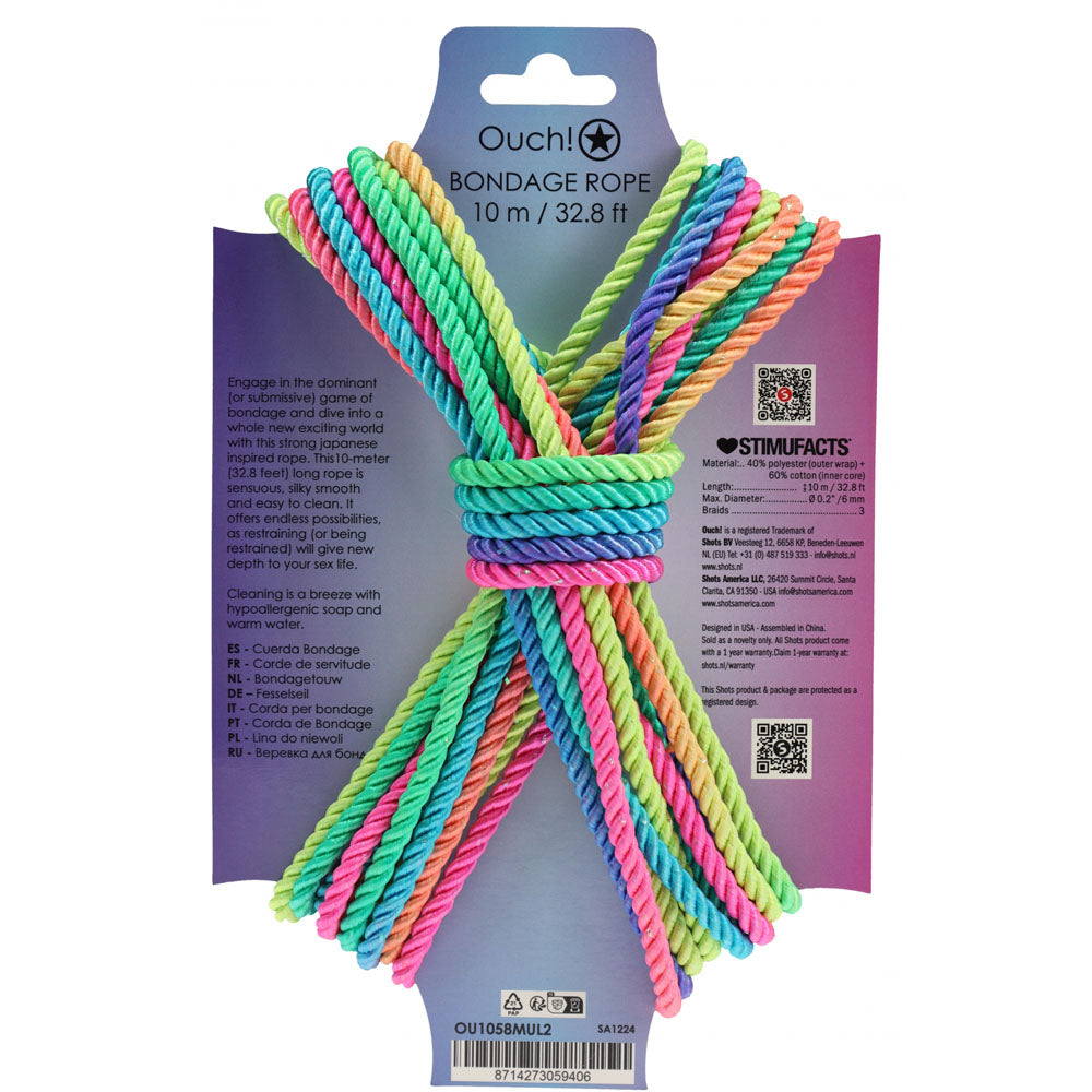 Ouch! Bondage Rope 10 M Multicolour 2 Multicoloured Nylon Bondage Rope 10 Metre Length