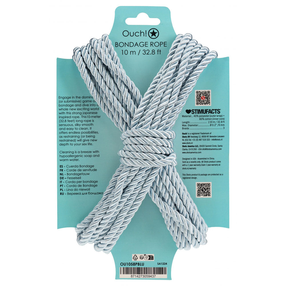 Ouch! Bondage Rope 10 M Powder Blue Powder Blue Nylon Bondage Rope 10 Metre Length