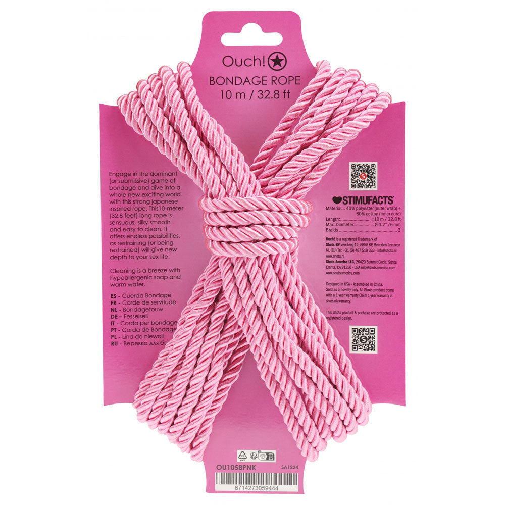 Ouch! Bondage Rope 10 M Pink Pink Nylon Bondage Rope 10 Metre Length