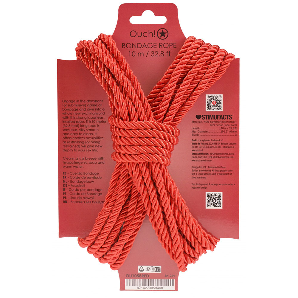 Ouch! Bondage Rope 10 M Red Red Nylon Bondage Rope 10 Metre Length