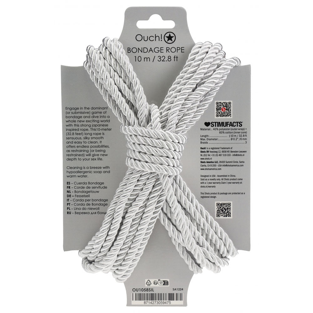 Ouch! Bondage Rope 10 M Silver Silver Nylon Bondage Rope 10 Metre Length