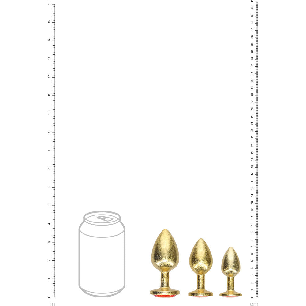 Ouch! Milan Collection Metal Anal Plug Set Gold Gold Butt Plugs With Gem Bases Set Of 3 Sizes