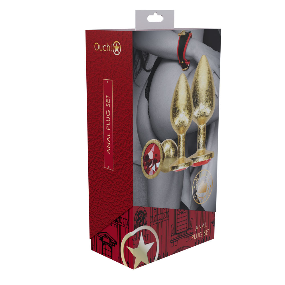 Ouch! Milan Collection Metal Anal Plug Set Gold Gold Butt Plugs With Gem Bases Set Of 3 Sizes