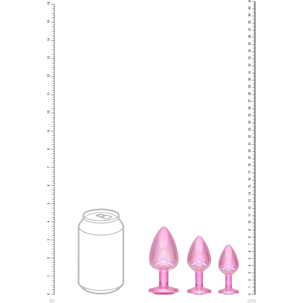 Ouch! Paris Collection Metal Anal Plug Set Pink Metallic Pink Butt Plugs With Gem Bases Set Of 3 Sizes