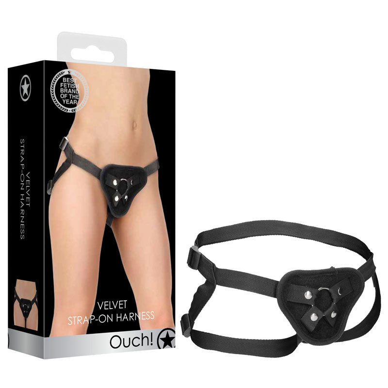 Ouch! Velvet & Velcro Adjustable Harness With O Ring Black Strap On Harness (No Probe Included)