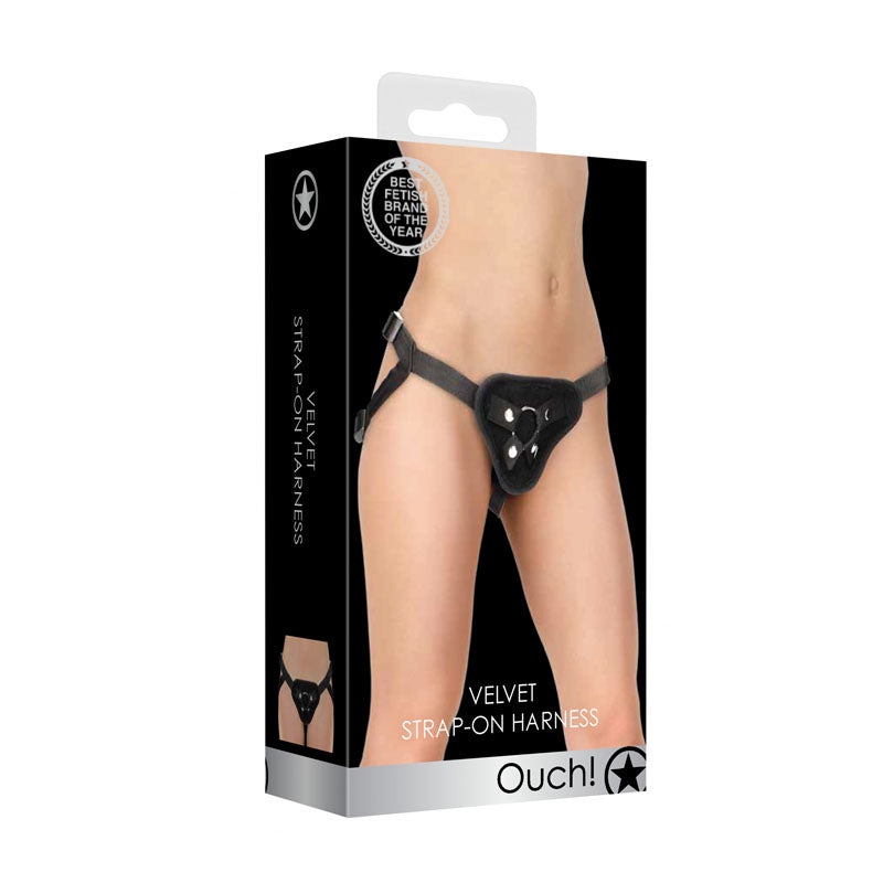 Ouch! Velvet & Velcro Adjustable Harness With O Ring Black Strap On Harness (No Probe Included)