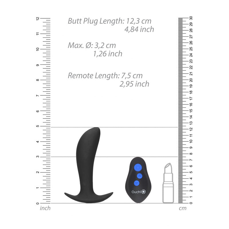Ouch! E Stim & Vibrating Butt Plug With Wireless Remote Black 12.3 Cm Usb Rechargeable Vibrating Butt Plug With E Stim