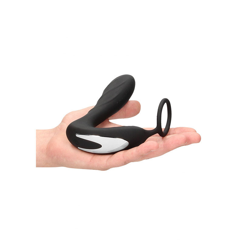 Ouch! E Stim & Vibrating Butt Plug Cock Ring Black Usb Rechargeable Vibrating Butt Plug & Cock Ring With E Stim