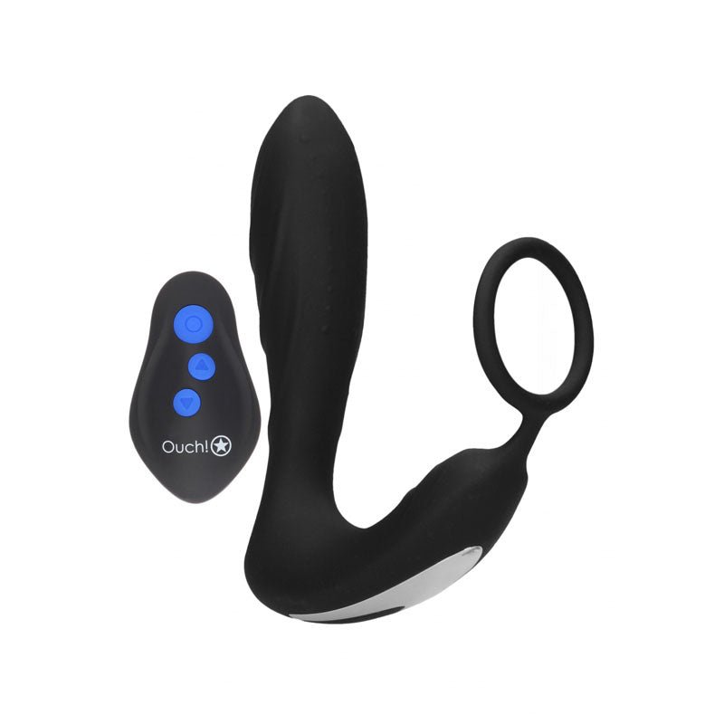 Ouch! E Stim & Vibrating Butt Plug Cock Ring Black Usb Rechargeable Vibrating Butt Plug & Cock Ring With E Stim
