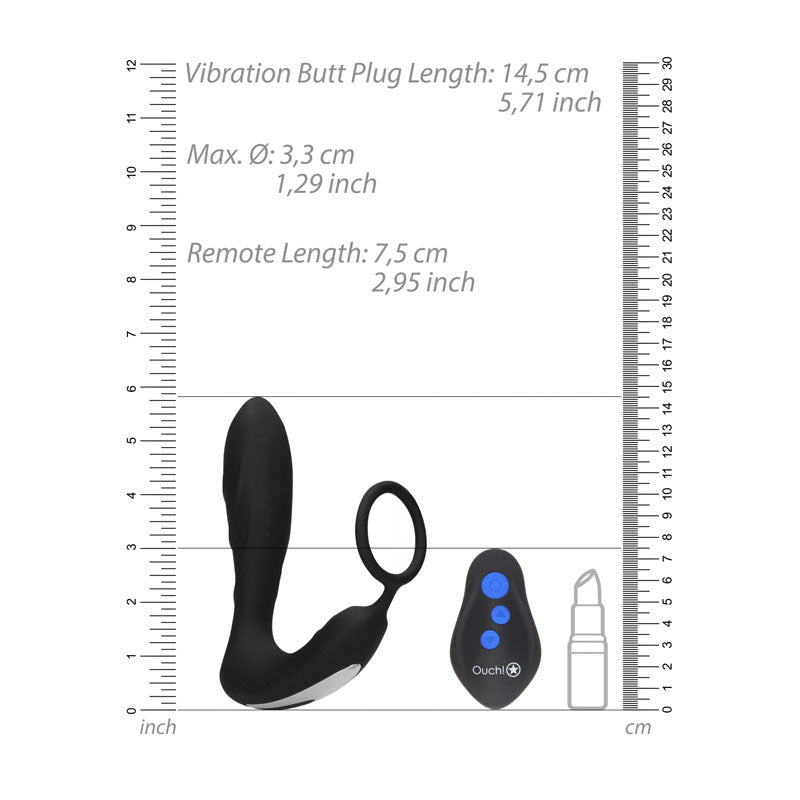 Ouch! E Stim & Vibrating Butt Plug Cock Ring Black Usb Rechargeable Vibrating Butt Plug & Cock Ring With E Stim