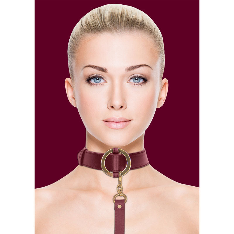 Ouch! Halo Collar With Leash Burgundy Restraint