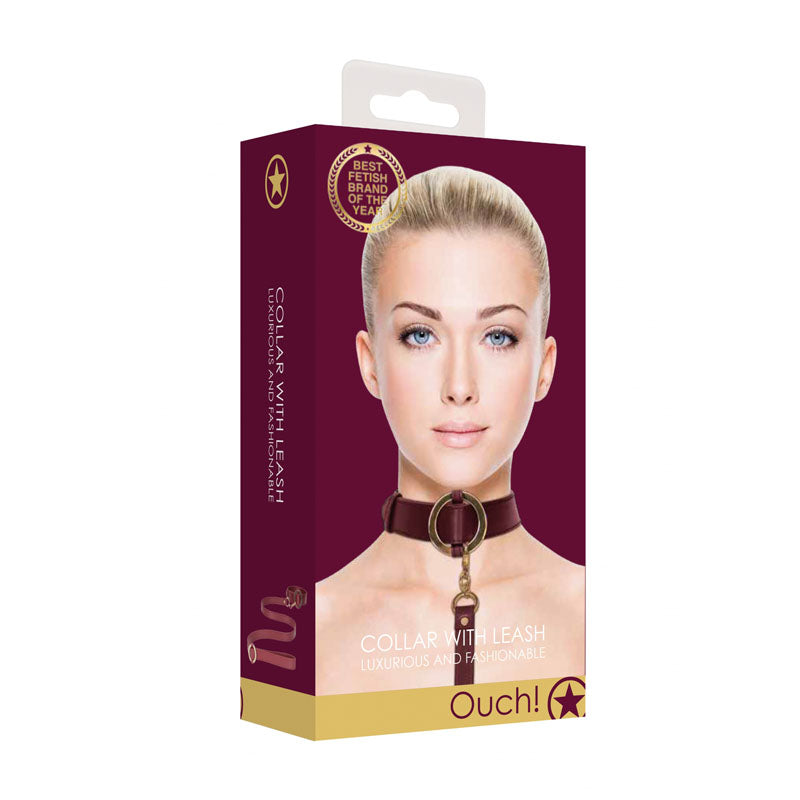Ouch! Halo Collar With Leash Burgundy Restraint