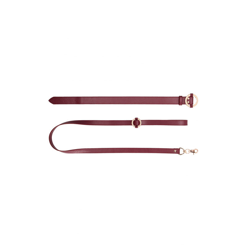 Ouch! Halo Collar With Leash Burgundy Restraint