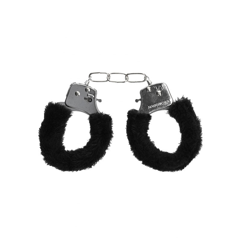 Ouch! Black & White Beginner's Furry Hand Cuffs Black Restraints