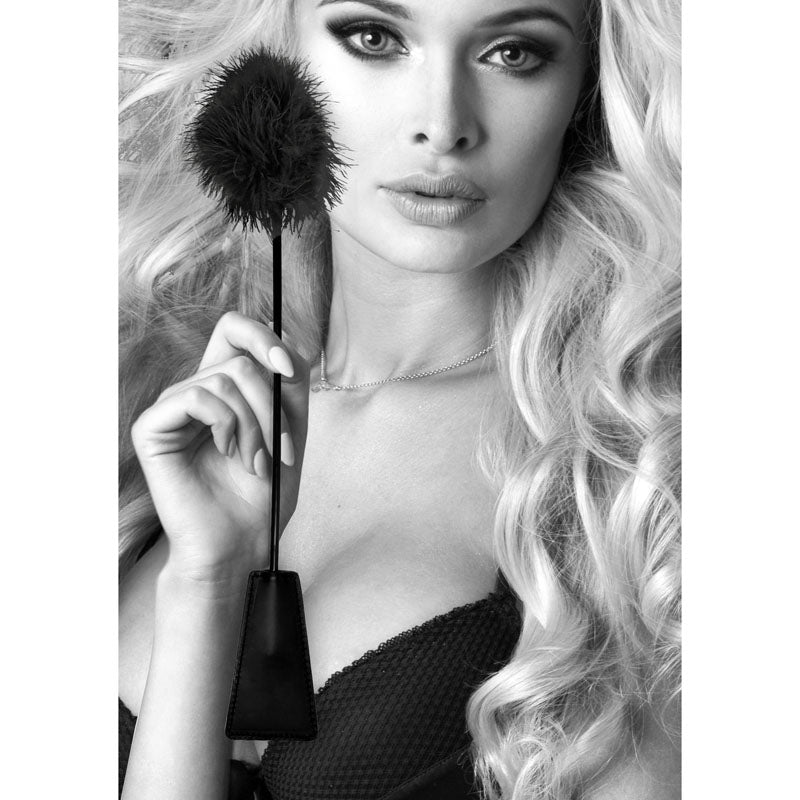 Ouch! Black & White Crop With Feather Tickler Black 44 Cm Feather Crop