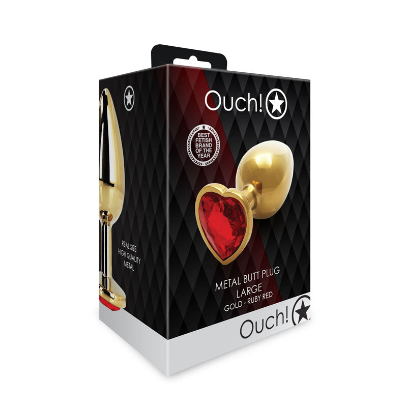 Ouch! Heart Gem Gold Butt Plug Large Gold 9.3 Cm Large Butt Plug With Heart Gem Base