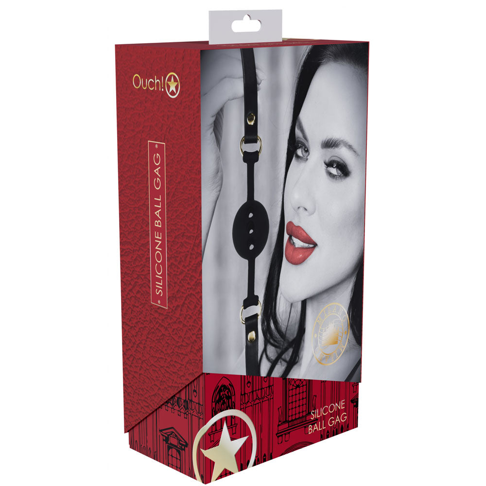 Ouch! Milan Collection Silicone Ball Gag Black/Red Breathable Mouth Restraint