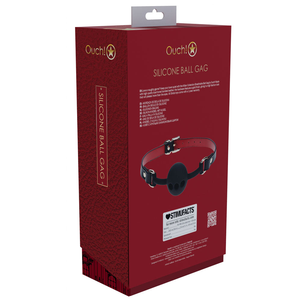 Ouch! Milan Collection Silicone Ball Gag Black/Red Breathable Mouth Restraint