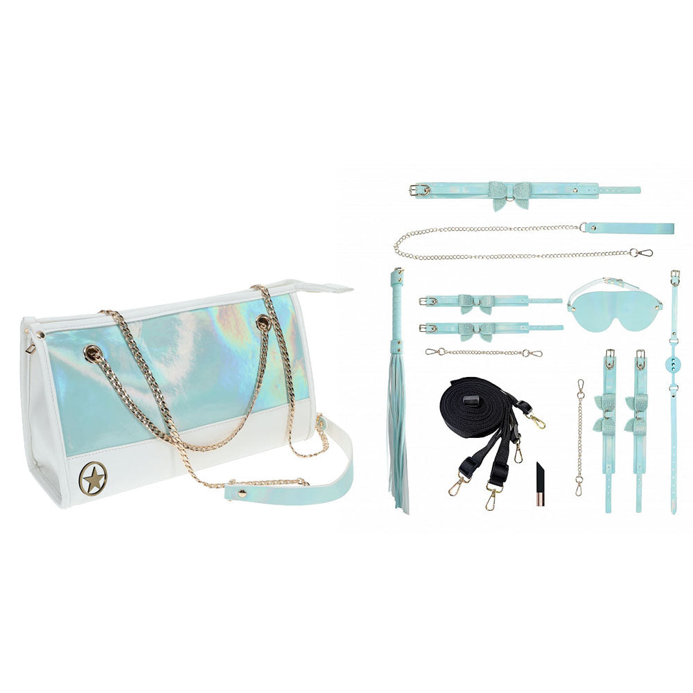 Ouch! Paris Collection Kit With Bag Baby Blue Bondage Set With Bag 8 Piece Kit
