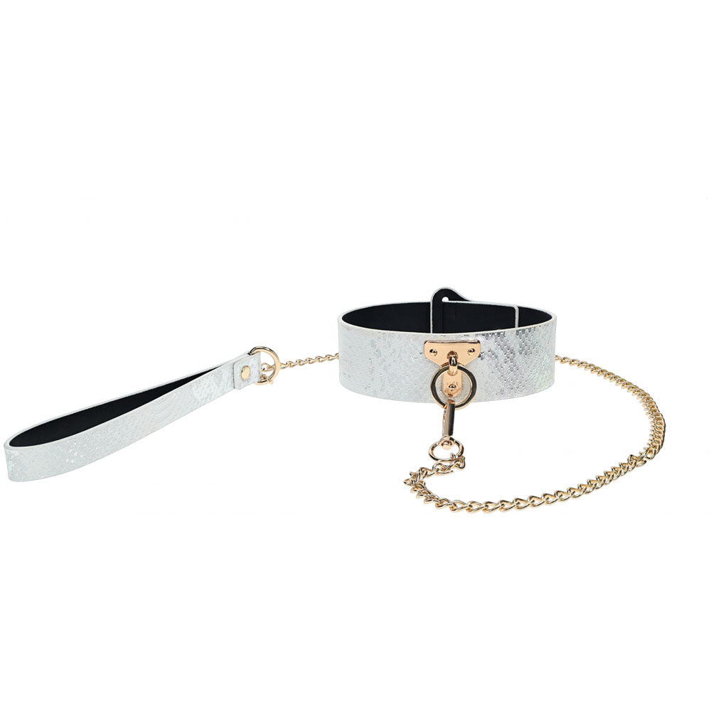Ouch! Florence Collection Collar With Leash White Restraint