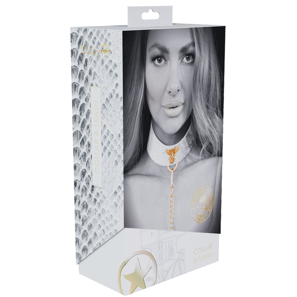 Ouch! Florence Collection Collar With Leash White Restraint