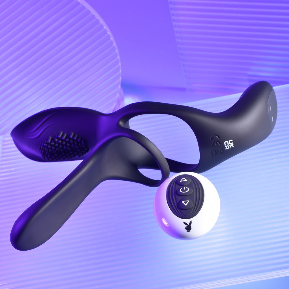 Playboy Pleasure The 3 Way Black Usb Rechargeable Vibrating Cock Ring With Wireless Remote