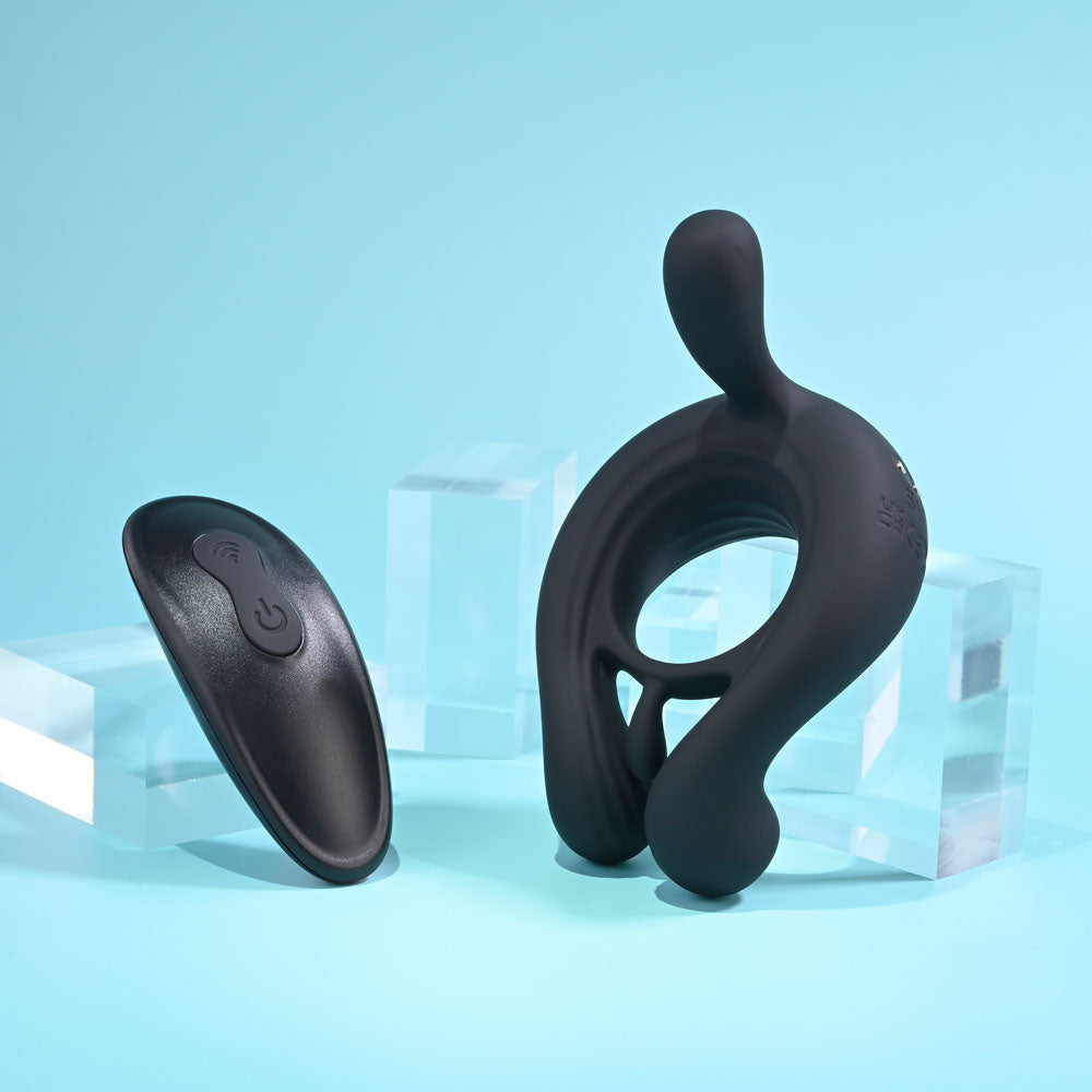 Playboy Pleasure Triple Play Black Usb Rechargeable Cock Ring With Wireless Remote