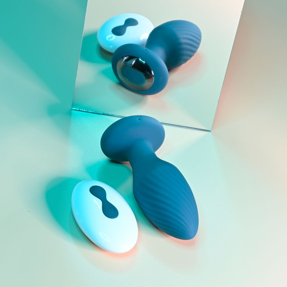 Playboy Pleasure Spinning Tail Teaser Blue 9.7 Cm Usb Rechargeable Vibrating & Rotating Butt Plug With Wireless Remote
