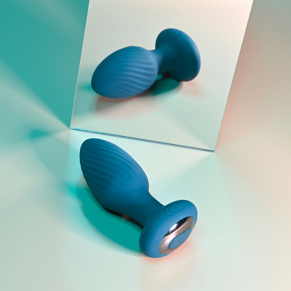 Playboy Pleasure Spinning Tail Teaser Blue 9.7 Cm Usb Rechargeable Vibrating & Rotating Butt Plug With Wireless Remote