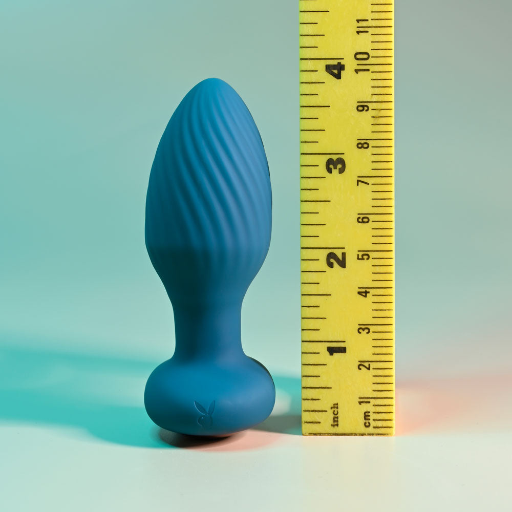 Playboy Pleasure Spinning Tail Teaser Blue 9.7 Cm Usb Rechargeable Vibrating & Rotating Butt Plug With Wireless Remote
