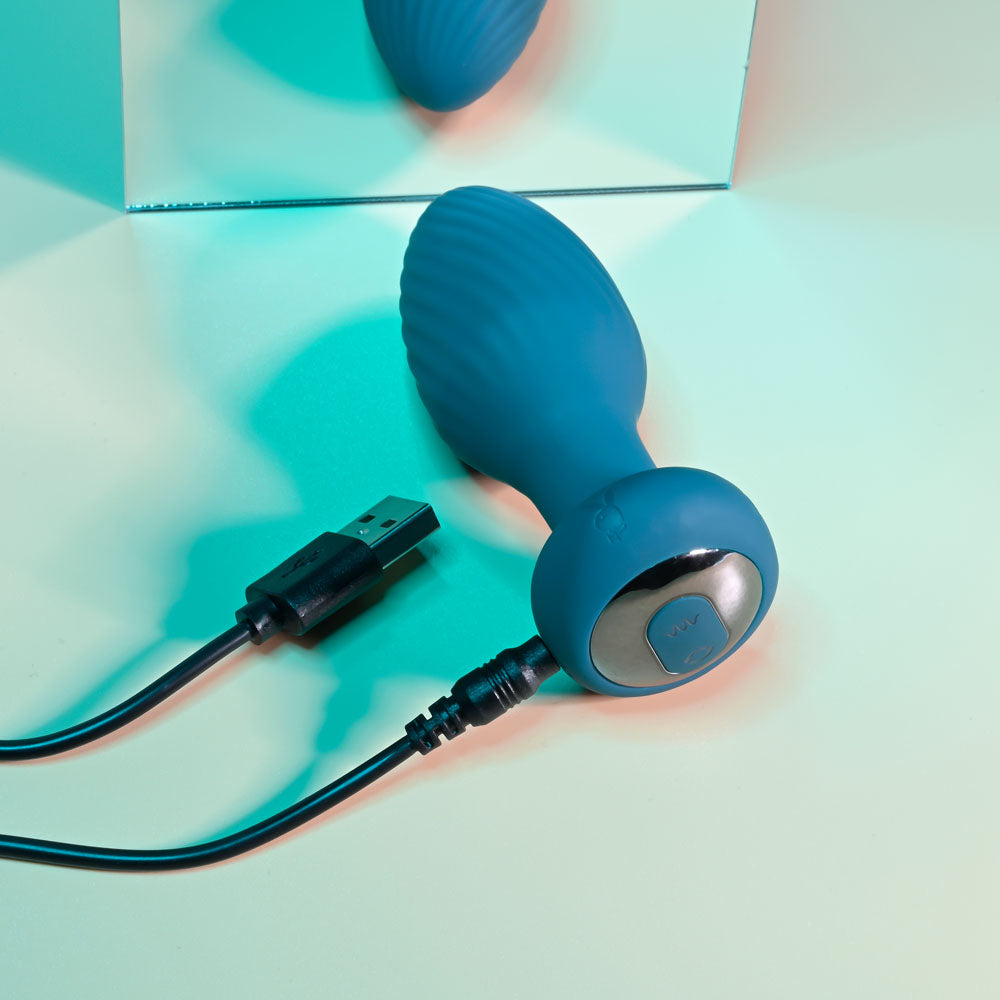 Playboy Pleasure Spinning Tail Teaser Blue 9.7 Cm Usb Rechargeable Vibrating & Rotating Butt Plug With Wireless Remote