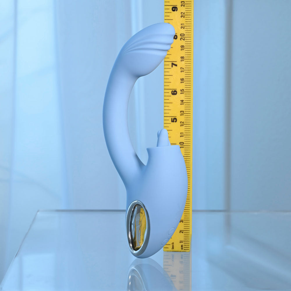 Playboy Pleasure Sapphire Sky Blue 21.6 Cm Usb Rechargeable Vibrator With Double Tongue Stimulator