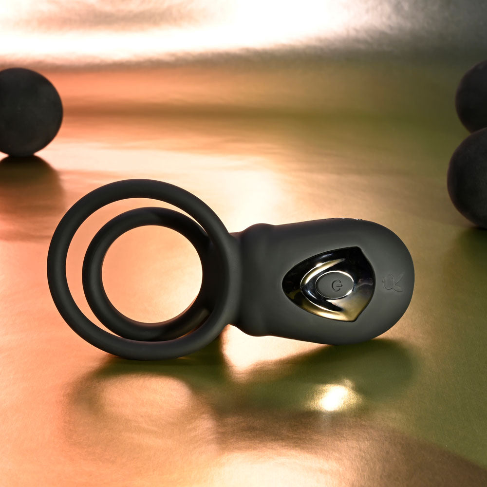 Playboy Pleasure Just Right Black Usb Rechargeable Vibrating Cock & Balls Rings