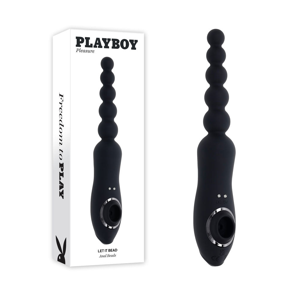 Playboy Pleasure Let It Bead Black 23.1 Cm Usb Rechargeable Vibrating Anal Beads With Clitoral Suction