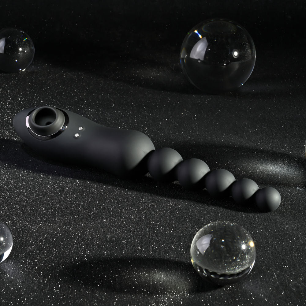Playboy Pleasure Let It Bead Black 23.1 Cm Usb Rechargeable Vibrating Anal Beads With Clitoral Suction