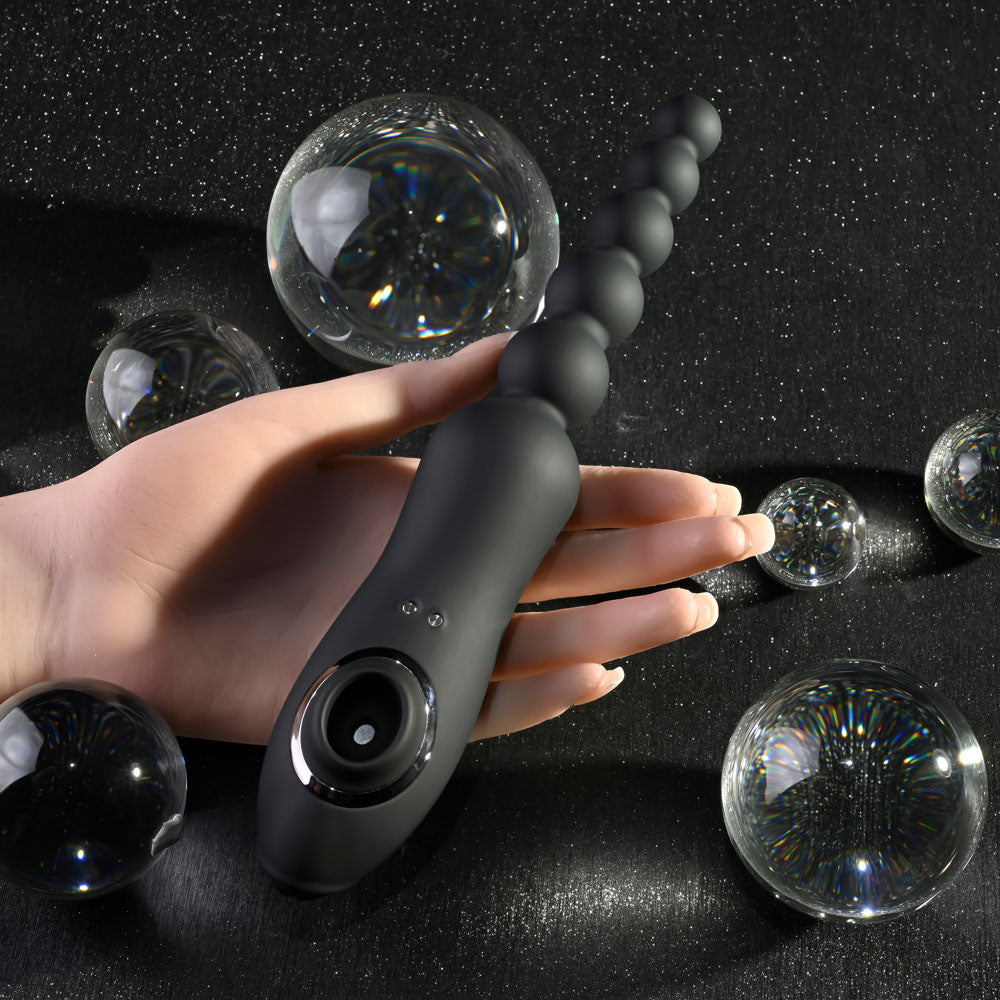 Playboy Pleasure Let It Bead Black 23.1 Cm Usb Rechargeable Vibrating Anal Beads With Clitoral Suction